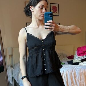 Zara Black Lace Trimmed Women's Top